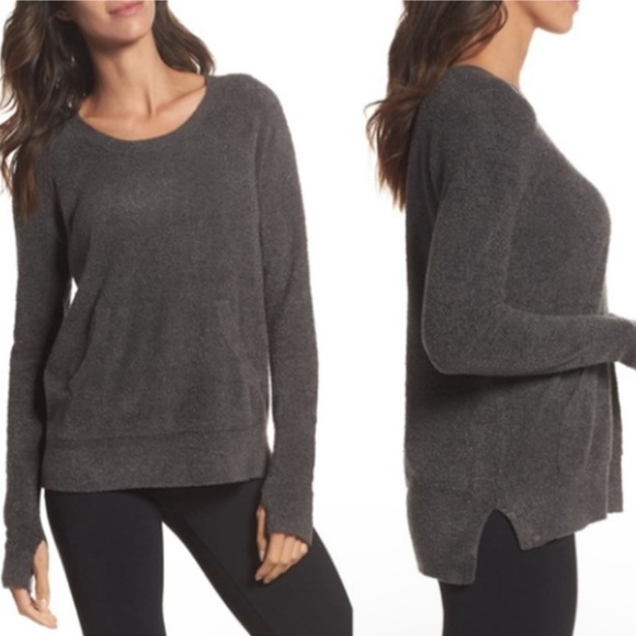 Barefoot Dreams | Cozychic Lite Pullover, Carbon Pewter (Tan/Gray), Size Medium - Picture 6 of 15